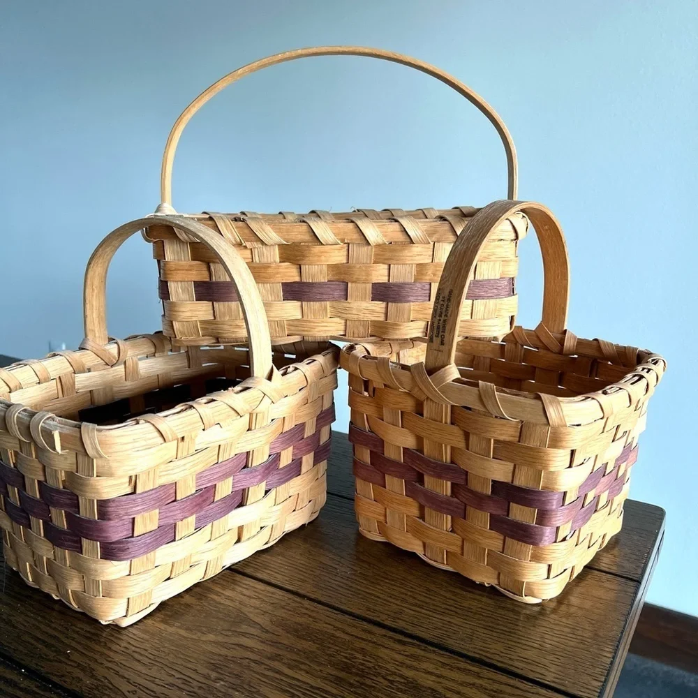 Vintage Hand Woven‎ White Oak Cherokee Gathering Davis Basket Walnut/Bloodroot